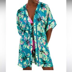MIKEN leaf Trim Kimono Cover-Up Sz Large
